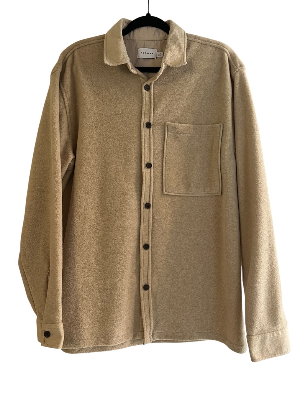 Topman Tan Button-Up Fleece Minimalist Shirt Jacket Casual Overshirt- M